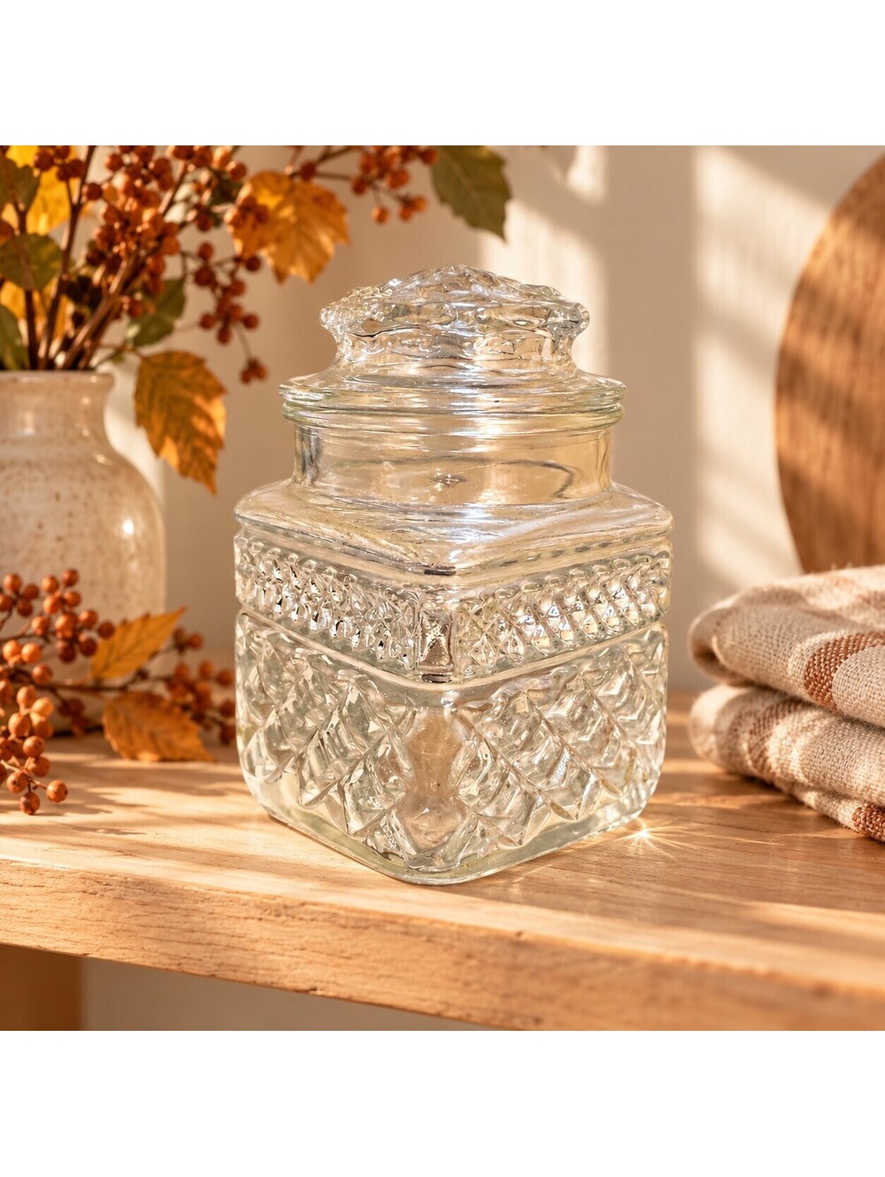 Vintage Anchor Hocking Wexford Glass Canister with Lid 6" tall
